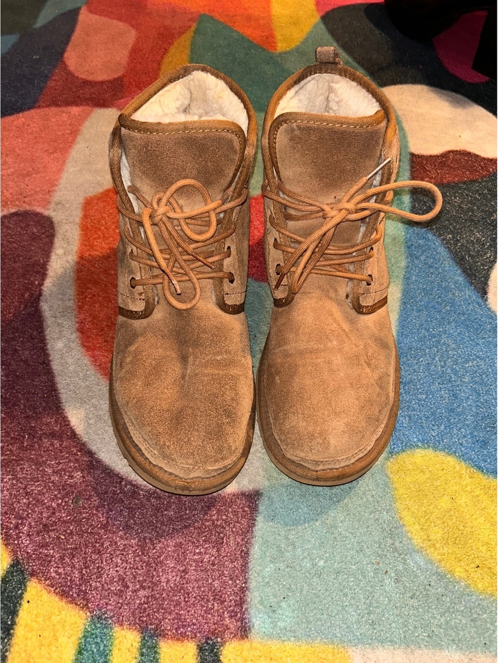 UGG Men’s Brown Suede Shearling Lace-Up Boots - Picture 2 of 5